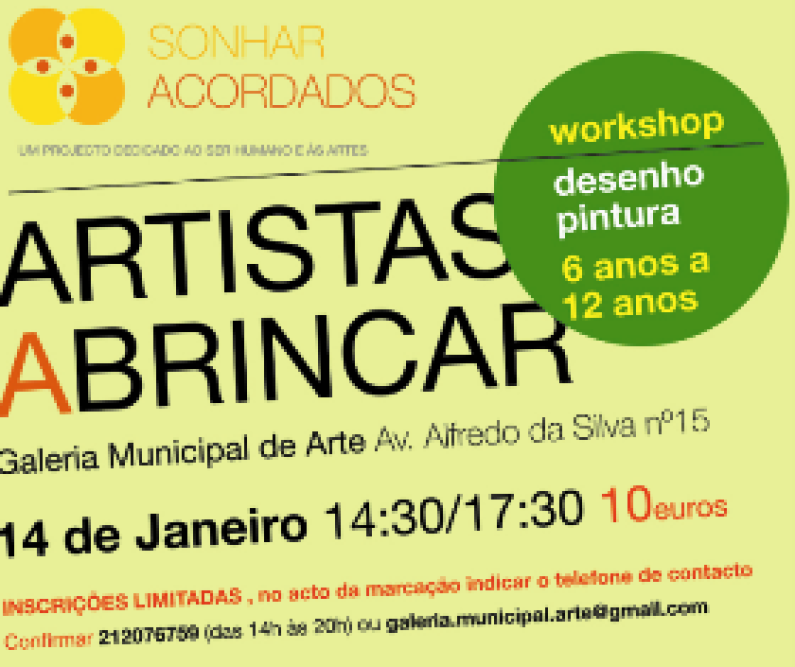 Artistas a Brincar – Workshop de desenho e pintura, dos seis aos 12 anos, a 14 de Janeiro Artistas a Brincar – Workshop de desenho e pintura, dos seis aos 12 anos, a 14 de Janeiro