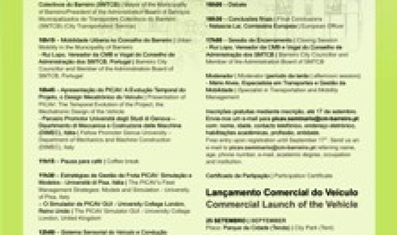 PICAV – Personal Intelligent City Accessible Vehicle com apresentação institucional, a 24 e 25 de setembro,no Barreiro PICAV – Personal Intelligent City Accessible Vehicle com apresentação institucional, a 24 e 25 de setembro,no Barreiro