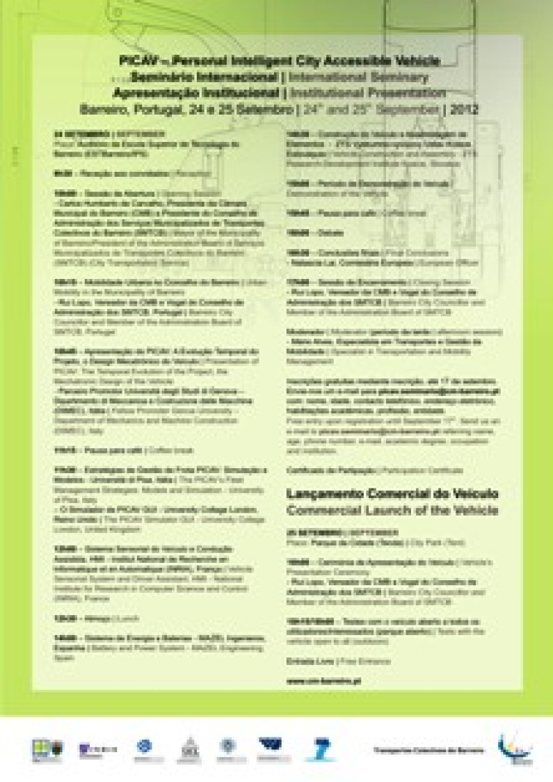 PICAV – Personal Intelligent City Accessible Vehicle com apresentação institucional, a 24 e 25 de setembro,no Barreiro PICAV – Personal Intelligent City Accessible Vehicle com apresentação institucional, a 24 e 25 de setembro,no Barreiro