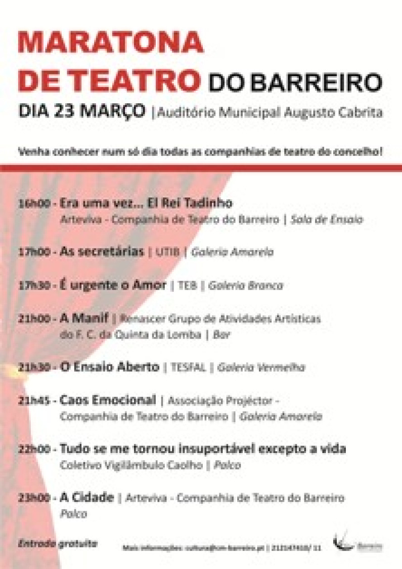 Maratona de Teatro do Barreiro, 23 de março | AMAC | Entrada gratuita Maratona de Teatro do Barreiro, 23 de março | AMAC | Entrada gratuita