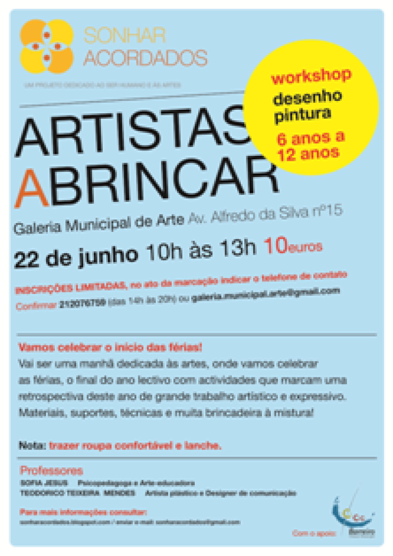 Atelier Artistas a Brincar – 22 junho Atelier Artistas a Brincar – 22 junho