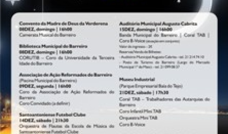 Animação de Natal: CONCERTOS EM VÁRIOS PALCOS DO CONCELHO Animação de Natal: CONCERTOS EM VÁRIOS PALCOS DO CONCELHO