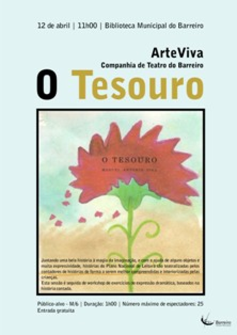 AMANHÃ, 12 de abril | biblioteca municipal do barreiro “O Tesouro”, pela ArteViva – Companhia de Teatro do Barreiro AMANHÃ, 12 de abril | biblioteca municipal do barreiro “O Tesouro”, pela ArteViva – Companhia de Teatro do Barreiro