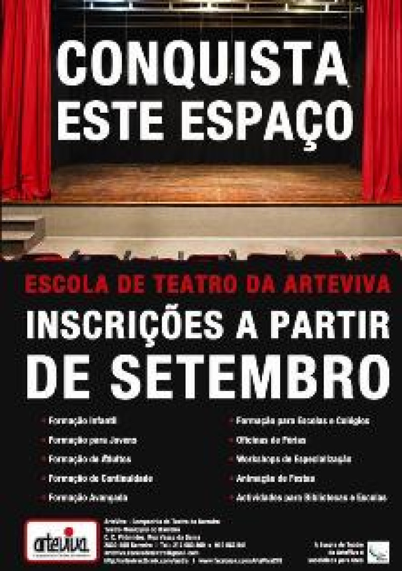 A Câmara Municipal do Barreiro informa que estão abertas as inscrições para a Escola de Teatro da ArteViva. A Câmara Municipal do Barreiro informa que estão abertas as inscrições para a Escola de Teatro da ArteViva.